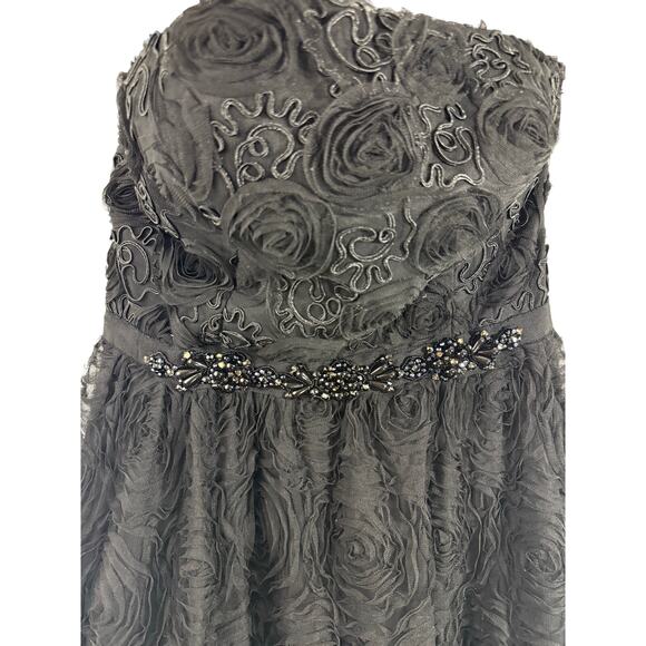 Adrianna Papell Black Strapless Prom Gown Sz 12 NWOT Tulle w/ Beaded Rose Detail - Picture 7 of 10